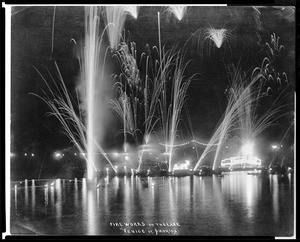 Fire works display over the lake at Venice, ca.1915