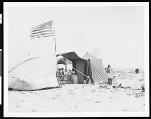 People camping on a Los Angeles area beach, ca.1940