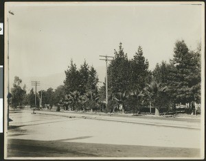 Electric car tracks on Monrovia line, ca.1905