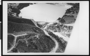 Aerial view of the Devil Gate Dam, ca.1930