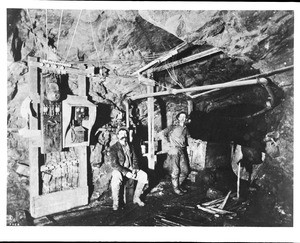 Portrait of miners in the 2,200 level of the Empire Mine, Grass Valley, prior to 1906