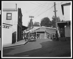 Exterior view of the Assay Office at Commercial Street in Nevada City, ca.1900