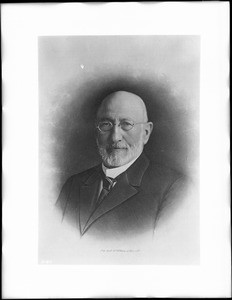 Engraving of a portrait of Harris Newmark, ca.1900-1910