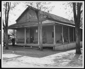 Exterior view of the shop and office of the "Mariposa Gazette", Mariposa, ca.1930