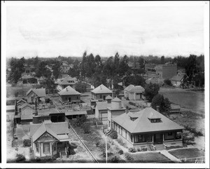 Bird's-eye view of Anaheim, taken from northwest looking southeast from Sycamore, ca.1900