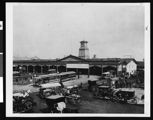 Exterior view of San Francisco's first Ferry Building, 1887