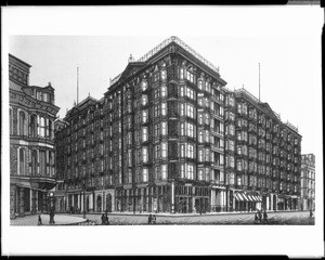 Drawing of the exterior of San Francisco's Palace Hotel, ca.1890