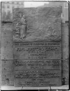 Plaque commemorating Father Junipero Serra, Mount Rubidoux, Riverside, October 12, 1909