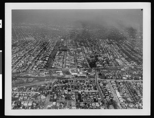 Aerial view of Los Angeles, looking north towards Pico Boulevard, 1940