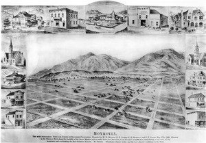 An illustrated map of the town of Monrovia, Los Angeles