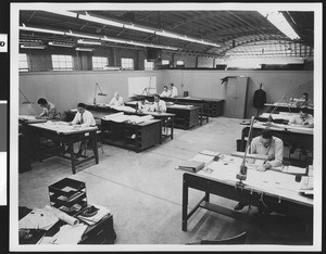 Men at work at the Packard Bell Corporation, ca.1940