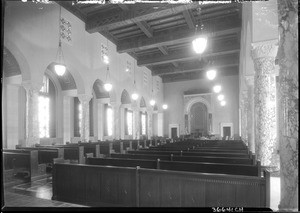 Interior view of Los Angeles City Hall, showing the city council's meeting room