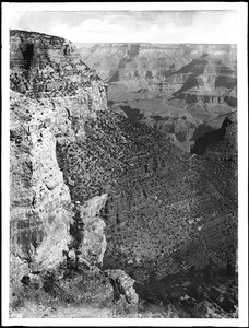 Anvil Rock and Rowe's Point in the Grand Canyon, view from Bright Angel Hotel, 1900-1930