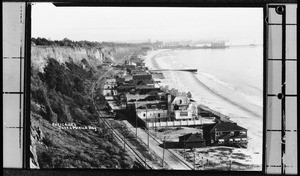 Aerial view of Santa Monica homes along Pacific Coast Highway, looking south, ca.1930