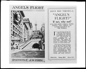 Tourist card from the Angel's Flight inclined railway at Hill Street and Third Street