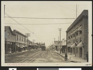 Trolley moving down a street in Sebastopol, ca.1900