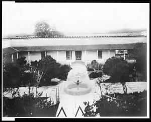 Birdseye view of the inner court of the Guajome Ranch house, ca.1930