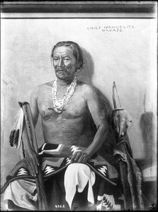 Painted portrait of Chief Manuelito, the last chief of the Navajo Indians, by Elbridge Ayer Burbank, after 1908