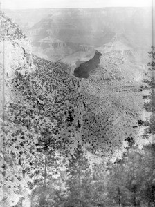 The "battleship" rock formation in the Grand Canyon from Bright Angel Trail, Arizona, 1900-1930