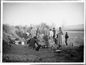 A group of Chemehuevi Indians at their camp, ca.1900