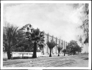 Extended south front of Mission San Gabriel, ca.1895-1905