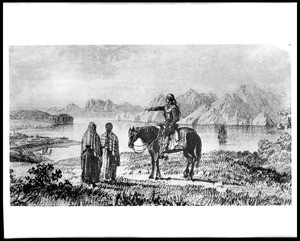 Drawing by Edward Vischer from Alexander Forbes' 1829 book on California, published in London, of Mexican people at San Francisco bay, ca.1829