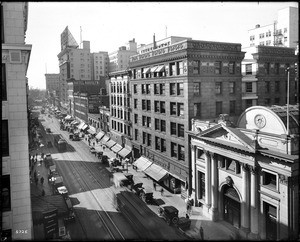 Panoramic view of Los Angeles taken from the Westminster Hotel, looking down Main Street from 4th Street, ca.1917