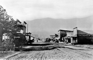 The corner of Main Street and Myrtle Avenue in Monrovia, Los Angeles, ca.1886