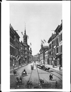 Drawing depicting San Francisco's Montgomery Street south from Sacramento Street, ca.1890