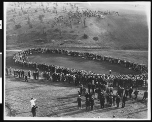 A crowd watching a golf player at Los Angeles Open Tournament, ca.1930