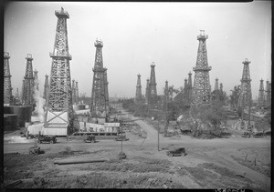 Dirt roads passing through an oil field