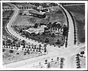 Aerial view of Beverly Hills including New Beverly Drive