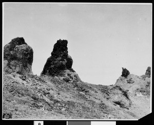 View of rock pinnacles in the Mojave Desert from Bright Angel Trail, thirty miles west of Death Valley