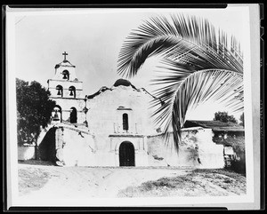 Exterior view of the restored San Diego Alcala Mission, ca.1900