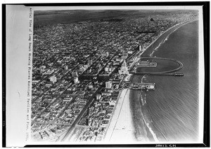 Aerial view of Long Beach showing the planned Municipal Pavilion and Rainbow Pier, 1930