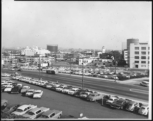 View of the old Plaza Church from the Fort Stockton area in Los Angeles, ca.1960