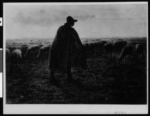 The painting "The Shepherd" by Millet, depicting a man tending his flock