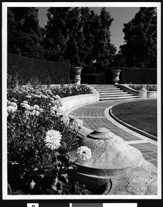 View of the landscaped garden of the William A. Clark Library