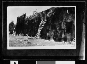 Exterior view of Maryland Hotel in Pasadena after fire, ca. 1915