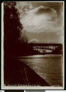 View of a bridge in Los Angeles's Hollenbeck Park under the moonlight