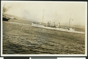 British Destroyer in the harbor at Wellington, New Zealand, ca.1940-1950