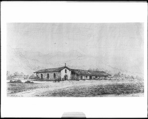 Drawing of San Francisco Solano de Sonoma Mission, by Henry Chapman Ford, ca.1883