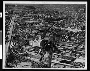Aerial view of East Los Angeles looking north on Soto Street, 1949