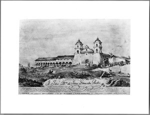 Drawing by Edward Vischer of Santa Barbara Mission, May 7, 1865