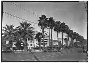 Hollywood High School, looking north on Highland Ave. from Sunset Blvd, November 15, 1926