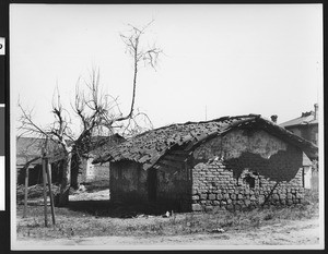 Exterior view of an old adobe in Santa Barbara, 1898