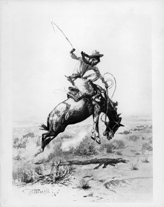 The painting "Bucking Horse" by C.M. Russell, 1904
