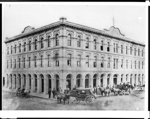 Exterior view of the Pico House at the Los Angeles Plaza, ca.1870-1875