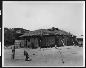 Exterior view of the old adobe on Rancho Los Alamos y Santa Elena, Santa Barbara County, September 4, 1937