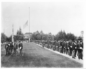 Memorial Day Review in front of the Headquarters building at the Santa Monica Soldiers' Home, ca.1905